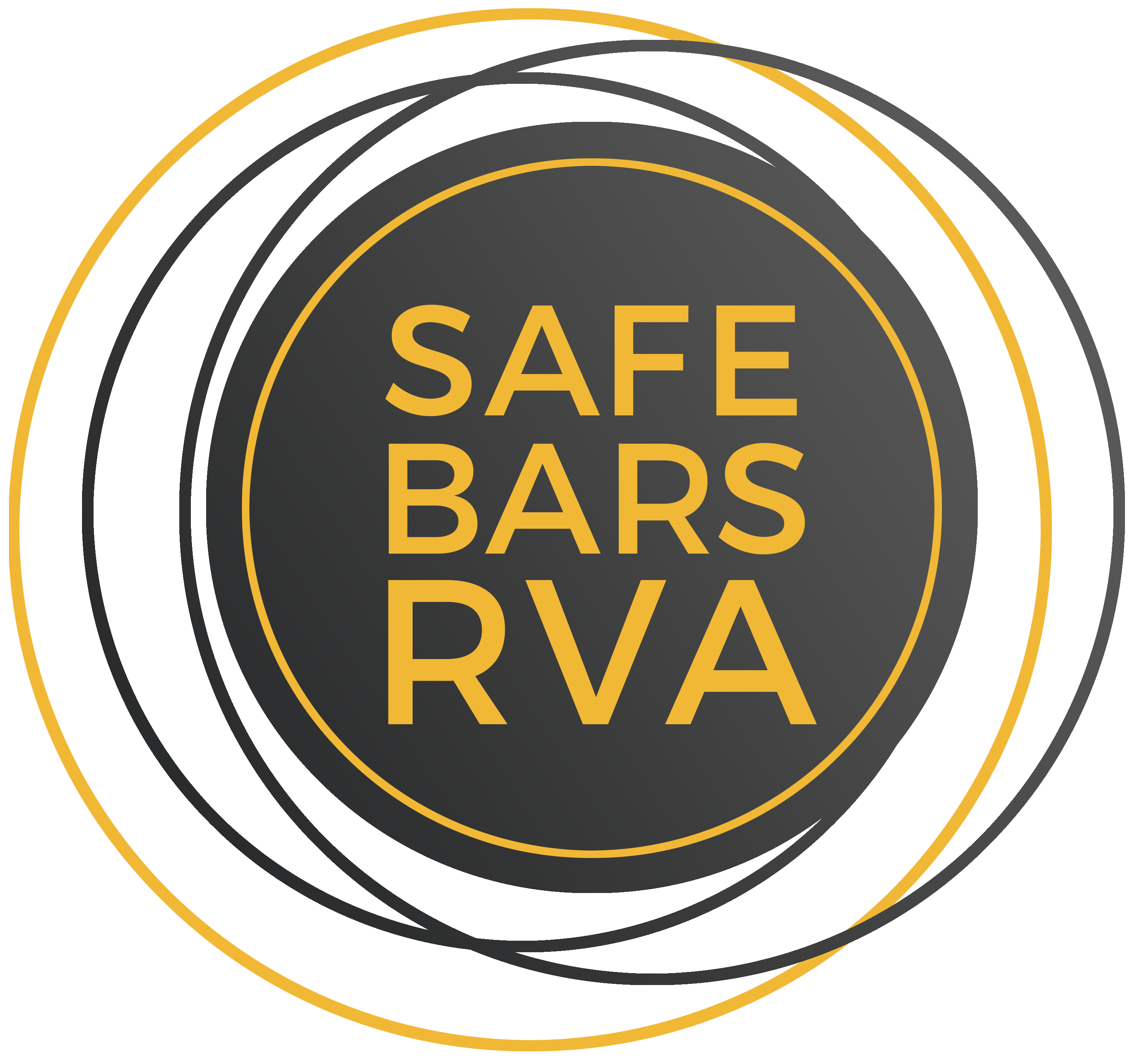 The words Safe Bars RVA in a dark circle surrounded by yellow and grey circles. This is the Safe Bars logo.
